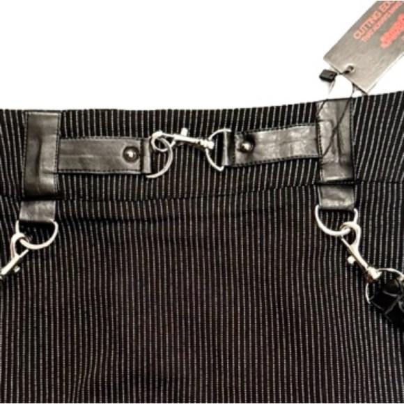 Jawbreaker 💋 Black Pinstripe Skirt with Leather Straps - Picture 4 of 9